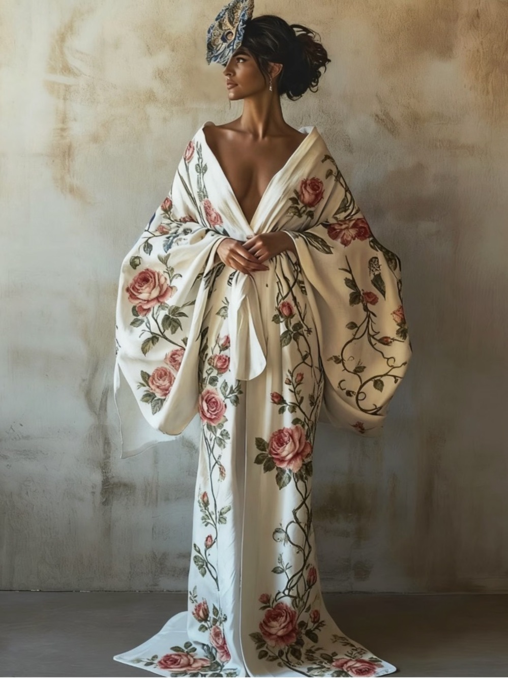 White Floral Kimono Gown